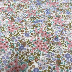 Voile di cotone Bio, Fiori Viola, Rosa e Verdi