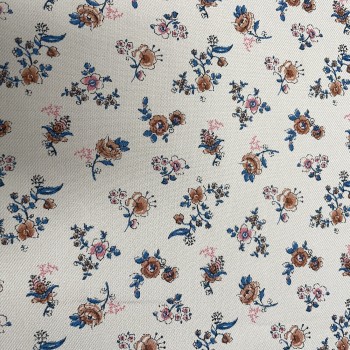 Flanella di cotone Bio, Sabbia, Fiori, Blu e Marrone 2