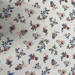 Flanella di cotone Bio, Sabbia, Fiori, Blu e Marrone
