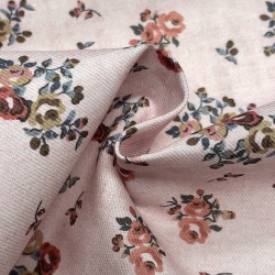 Flanella di cotone Bio, Base Rosa Chiaro con fiori colorati