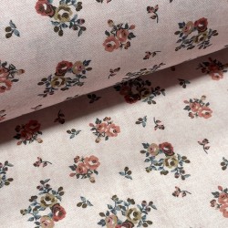 Flanella di cotone Bio, Base Rosa Chiaro con fiori colorati