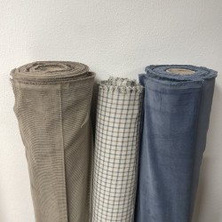 Flanella di cotone misto recycled, Grigio con Quadri Blu e Taupe