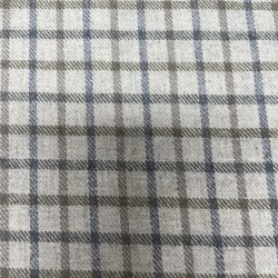Flanella di cotone misto recycled, Grigio con Quadri Blu e Taupe