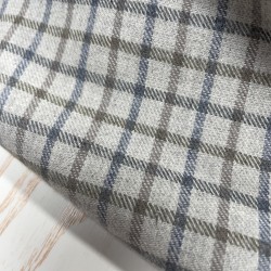Flanella di cotone misto recycled, Grigio con Quadri Blu e Taupe