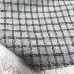 Flanella di cotone misto recycled, Grigio con Quadri Blu e Taupe