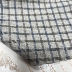 Flanella di cotone misto recycled, Grigio con Quadri Blu e Taupe