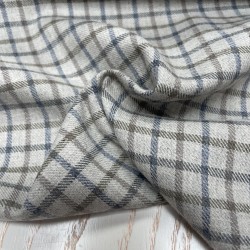 Flanella di cotone misto recycled, Grigio con Quadri Blu e Taupe