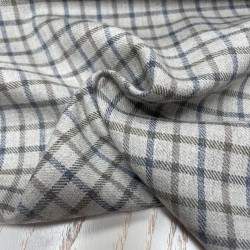 Flanella di cotone misto recycled, Grigio con Quadri Blu e Taupe