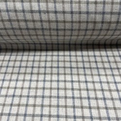 Flanella di cotone misto recycled, Grigio con Quadri Blu e Taupe