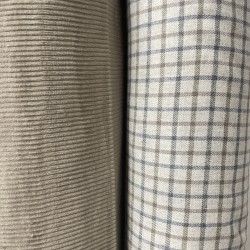 Flanella di cotone misto recycled, Grigio con Quadri Blu e Taupe