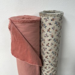 Flanella di cotone Bio, Sabbia, Fiori, Blu e Marrone