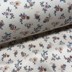Flanella di cotone Bio, Sabbia, Fiori, Blu e Marrone