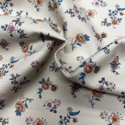 Flanella di cotone Bio, Sabbia, Fiori, Blu e Marrone