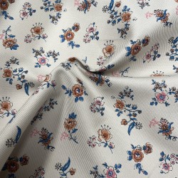 Flanella di cotone Bio, Sabbia, Fiori, Blu e Marrone