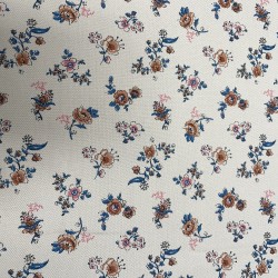 Flanella di cotone Bio, Sabbia, Fiori, Blu e Marrone