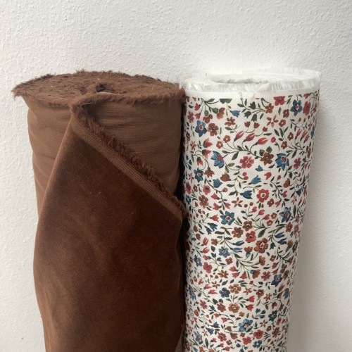 Flanella di cotone Bio, Fiori Rossi e Celesti