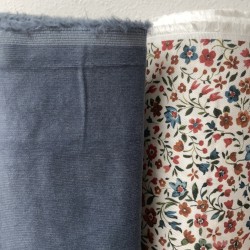 Flanella di cotone Bio, Fiori Rossi e Celesti