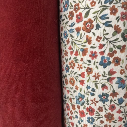 Flanella di cotone Bio, Fiori Rossi e Celesti