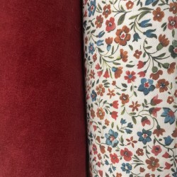 Flanella di cotone Bio, Fiori Rossi e Celesti