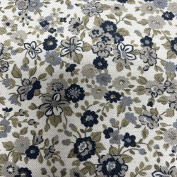 Flanella di cotone Bio, Fiori Blu e Grigi