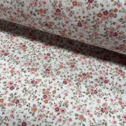 Flanella di cotone Bio, Bianco con fiorellini rosa
