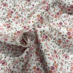 Flanella di cotone Bio, Bianco con fiorellini rosa