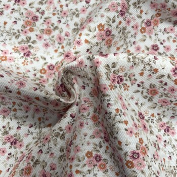 Flanella di cotone Bio, Bianco con fiorellini rosa 2