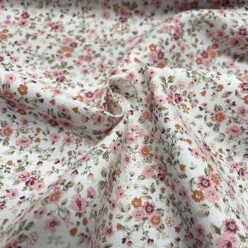 Flanella di cotone Bio, Bianco con fiorellini rosa