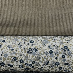 Flanella di cotone Bio, Fiori Blu e Grigi