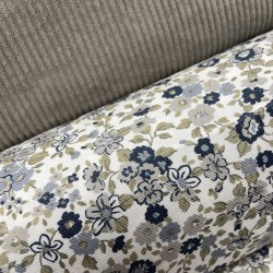 Flanella di cotone Bio, Fiori Blu e Grigi