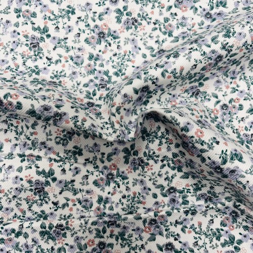 Flanella di cotone Bio, Bianco, Fiori Celesti e...