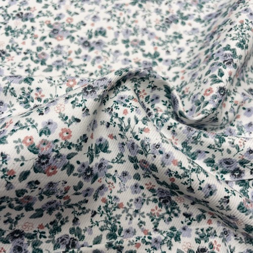Flanella di cotone Bio, Bianco, Fiori Celesti e...