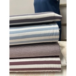 Jersey di Cotone con Righe larghe 1cm, Bianco / Viola-Mauve