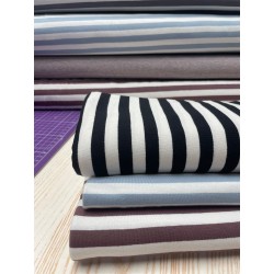 Jersey di Cotone con Righe larghe 1cm, Bianco / Viola-Mauve