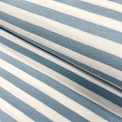 Jersey di Cotone con Righe larghe 1cm, Bianco / Celeste
