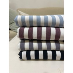 Jersey di Cotone con Righe larghe 1cm, Bianco / Celeste