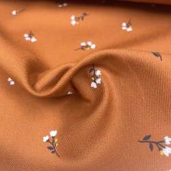 Flanella di cotone Bio, Arancione, Fiori Bianchi