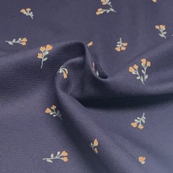 Flanella di cotone Bio, Blu, Fiori Arancioni