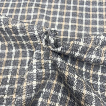 Flanella di cotone misto recycled, Blu Jeans con Quadri...