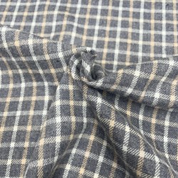 Flanella di cotone misto recycled, Blu Jeans con Quadri Blianchi e Beige