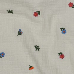 Mussola o Doppia Garza di Cotone, Beige Natural con Fiori colorati