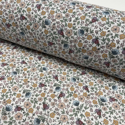 Voile di cotone Bio, Bianco con Fiori...
