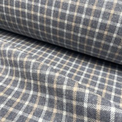 Flanella di cotone misto recycled, Blu Jeans con Quadri Blianchi e Beige