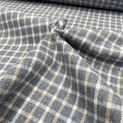 Flanella di cotone misto recycled, Blu Jeans con Quadri Blianchi e Beige