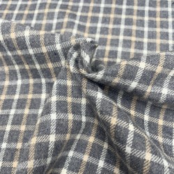 Flanella di cotone misto recycled, Blu Jeans con Quadri Blianchi e Beige