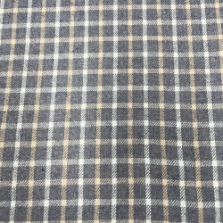 Flanella di cotone misto recycled, Blu Jeans con Quadri Blianchi e Beige
