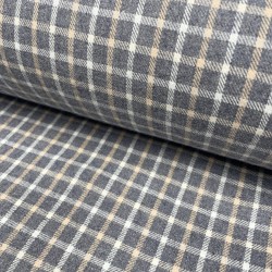 Flanella di cotone misto recycled, Blu Jeans con Quadri Blianchi e Beige