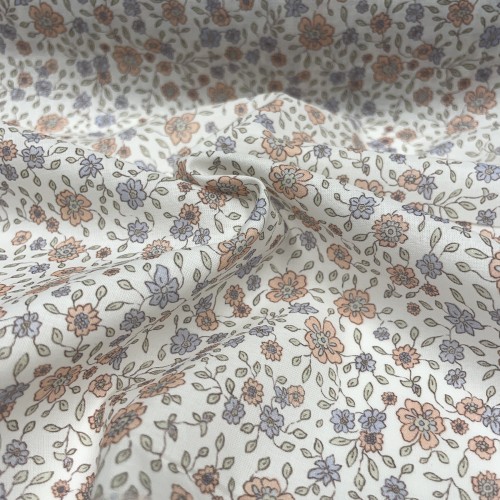 Voile di cotone Bio, Bianco con Fioriellini...