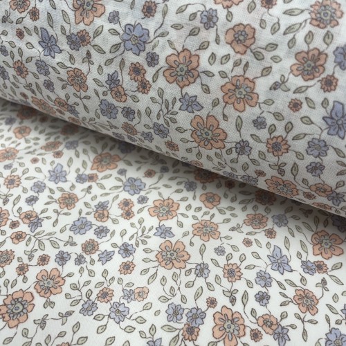 Voile di cotone Bio, Bianco con Fioriellini...