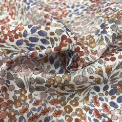 Voile di cotone Bio, Bianco con Fioriellini Rossi, Blu e Rosa